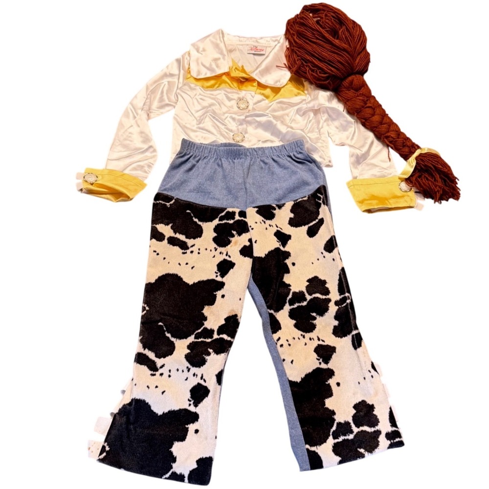Disney Store Toy Story Jessie Costume Set Shirt Pants Yarn Braid Wig Kids